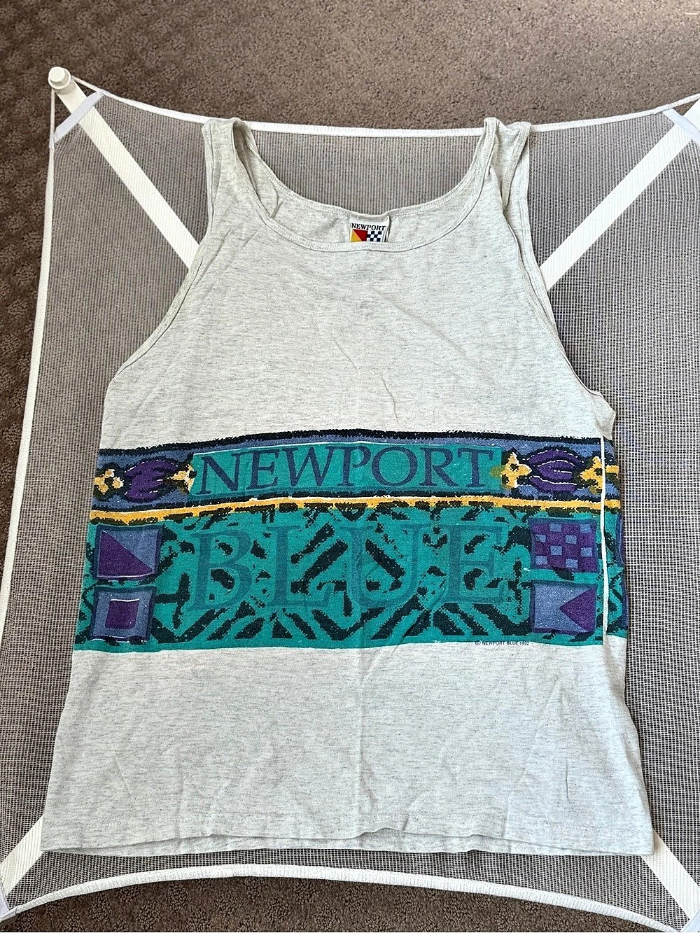 Vintage Newport Blue Graphic Newport Tank Top Gray & Teal Size Medium